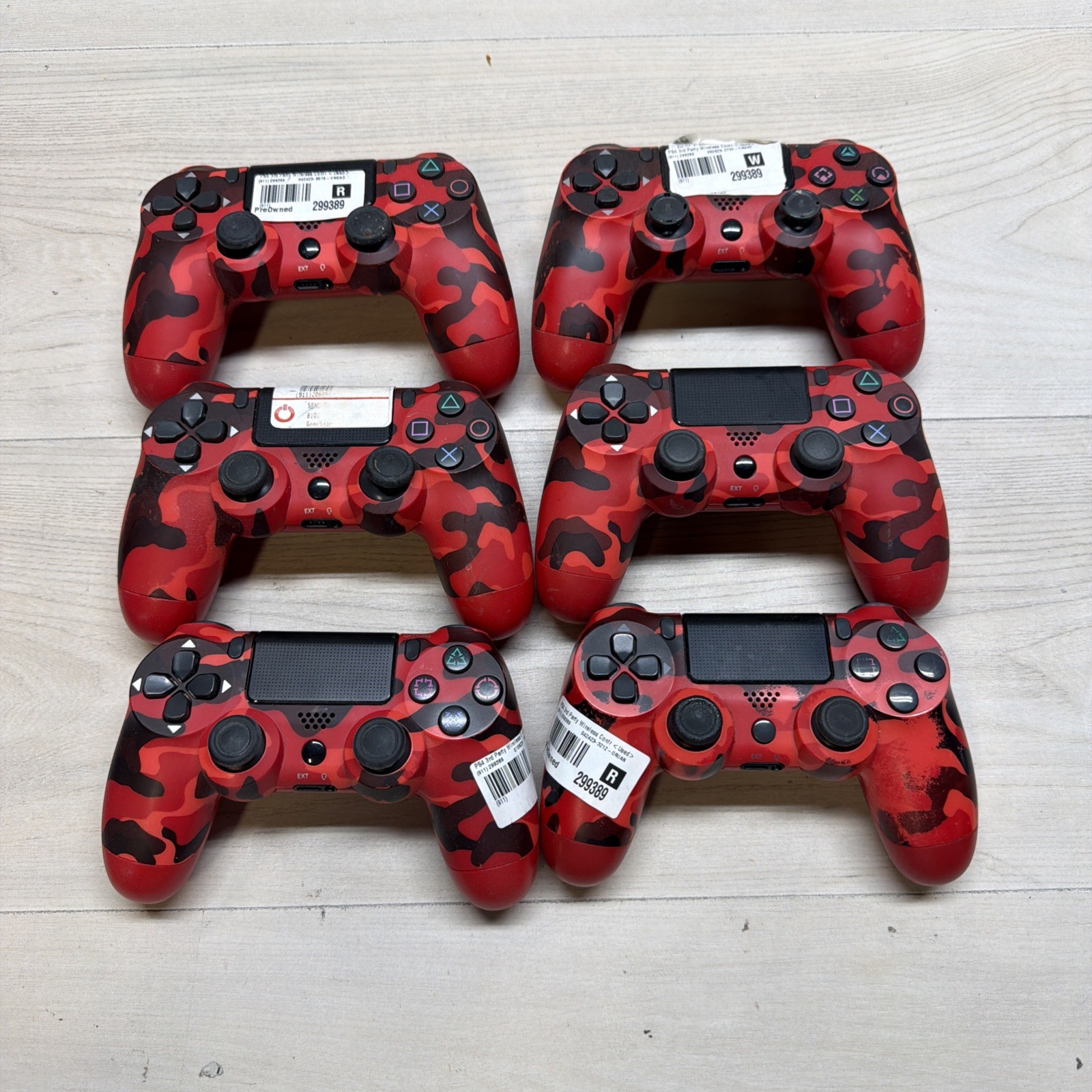 *LOT* 6 Red Camo Sony DualShock Controllers For PlayStation 4 (FOR PARTS ONLY)