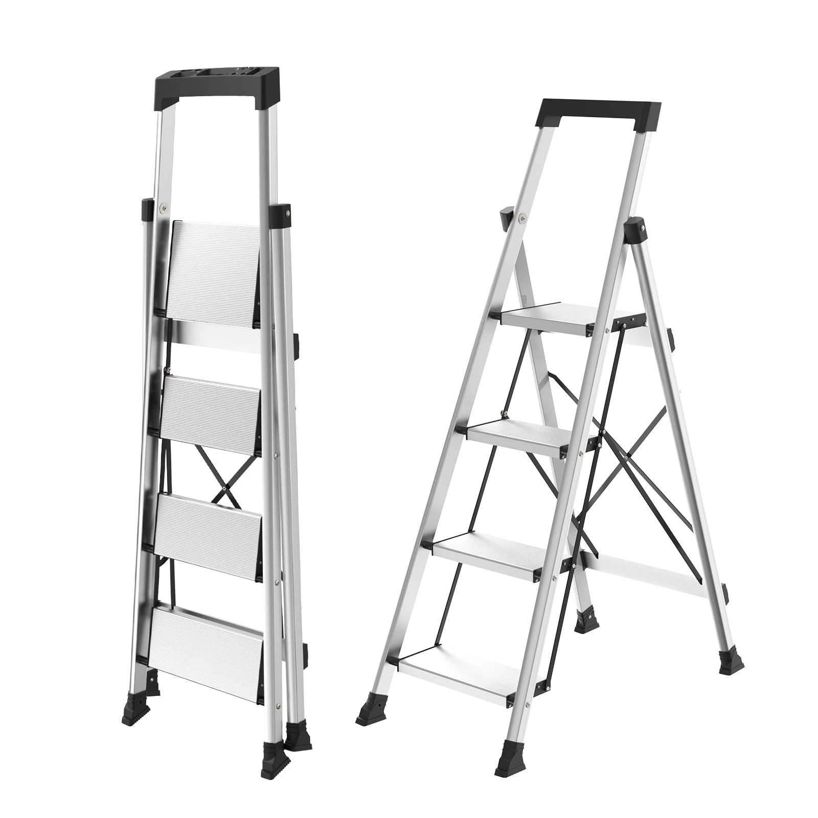 HBtower 4 Step Ladder Lightweight Aluminum Ladders for Home with Tool Tray