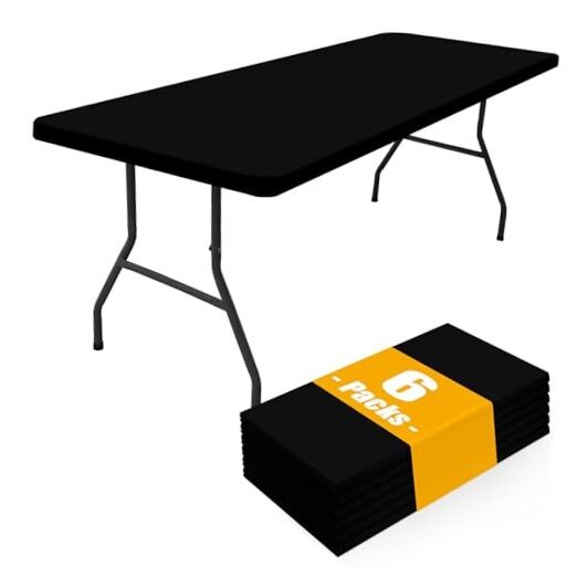  6 Pack Rectangle Picnic Table Cloth, Waterproof Elastic 30*72 inch Black