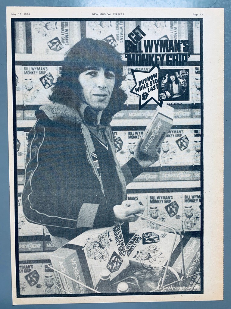 BILL WYMAN THE ROLLING STONES 1974 vintage POSTER ADVERT MONKEY GRIP