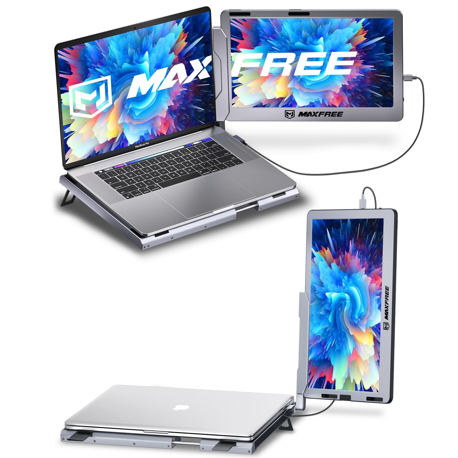 Maxfree F1 Laptop Screen Extender 14in FHD Monitor Dual Screen Silver 360 Stand