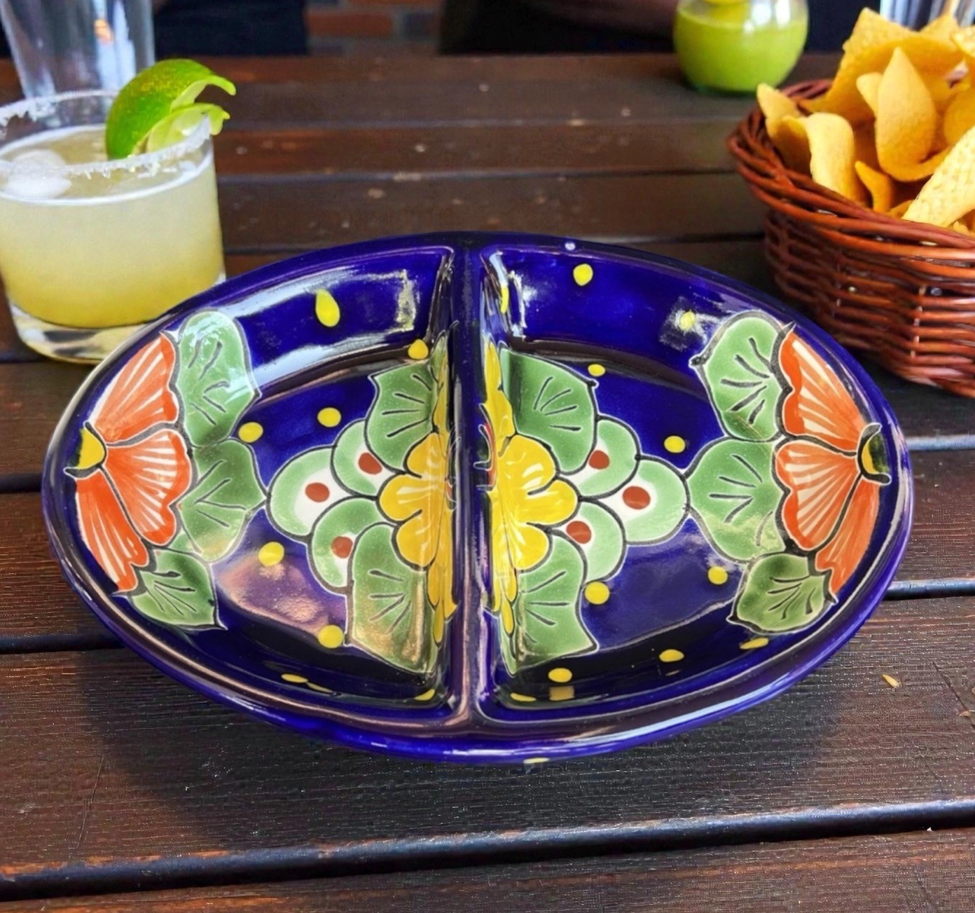 Talavera 2 Section Oval Multipurpose Lead Free Made Mexico Serving Dish Pottery