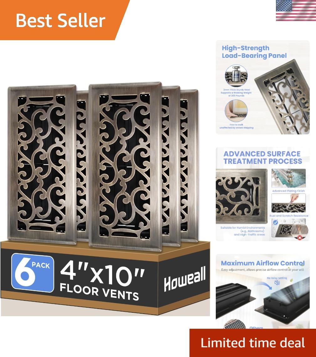 4x10 Inches 6 Pack Heavy Duty Walkable Floor Register - Easy Adjust Air Suppl...