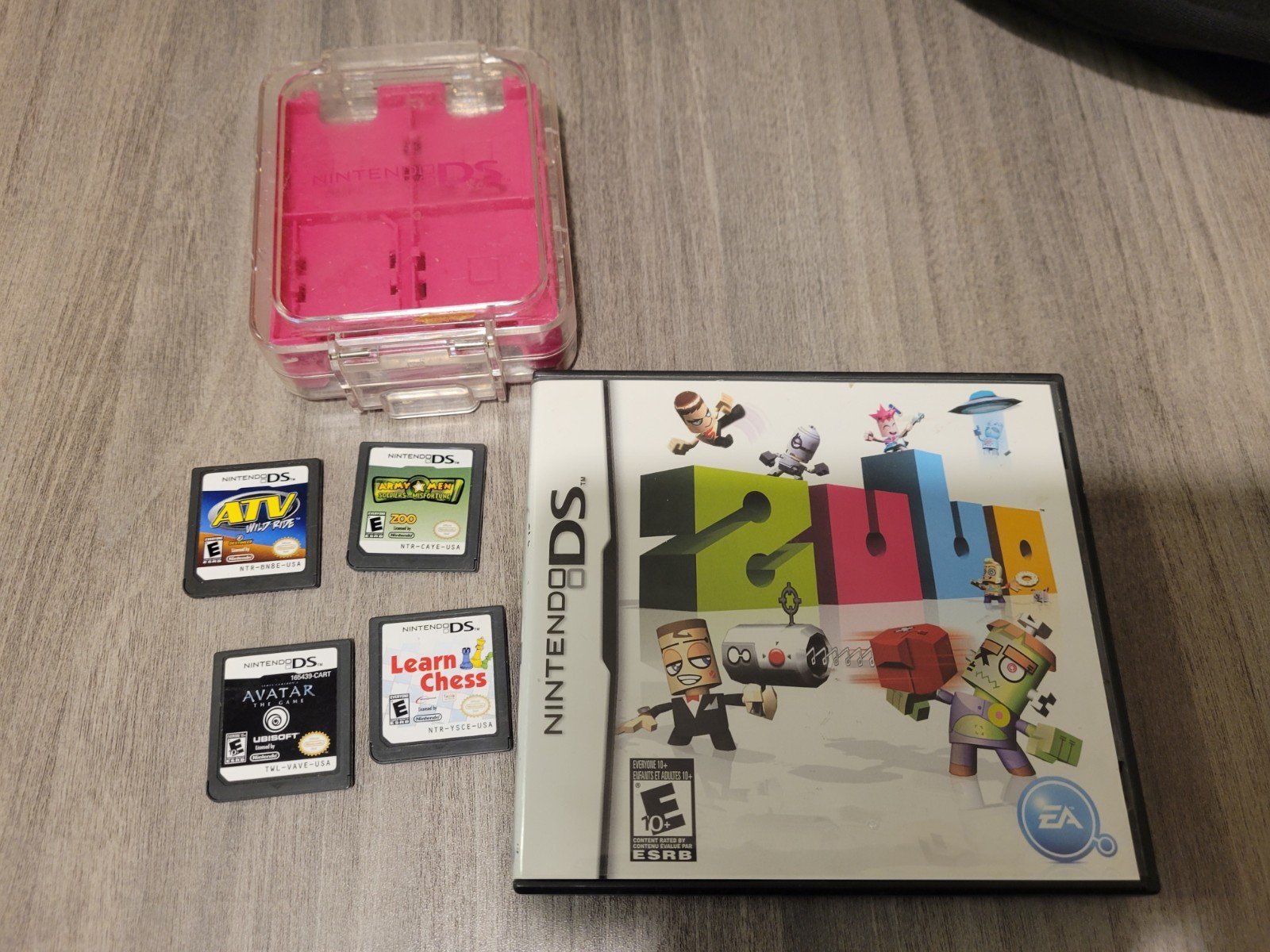 Nintendo DS Game Lot with Case, Zubo, ATV Thunder Ridge Riders, Avatar, Chess