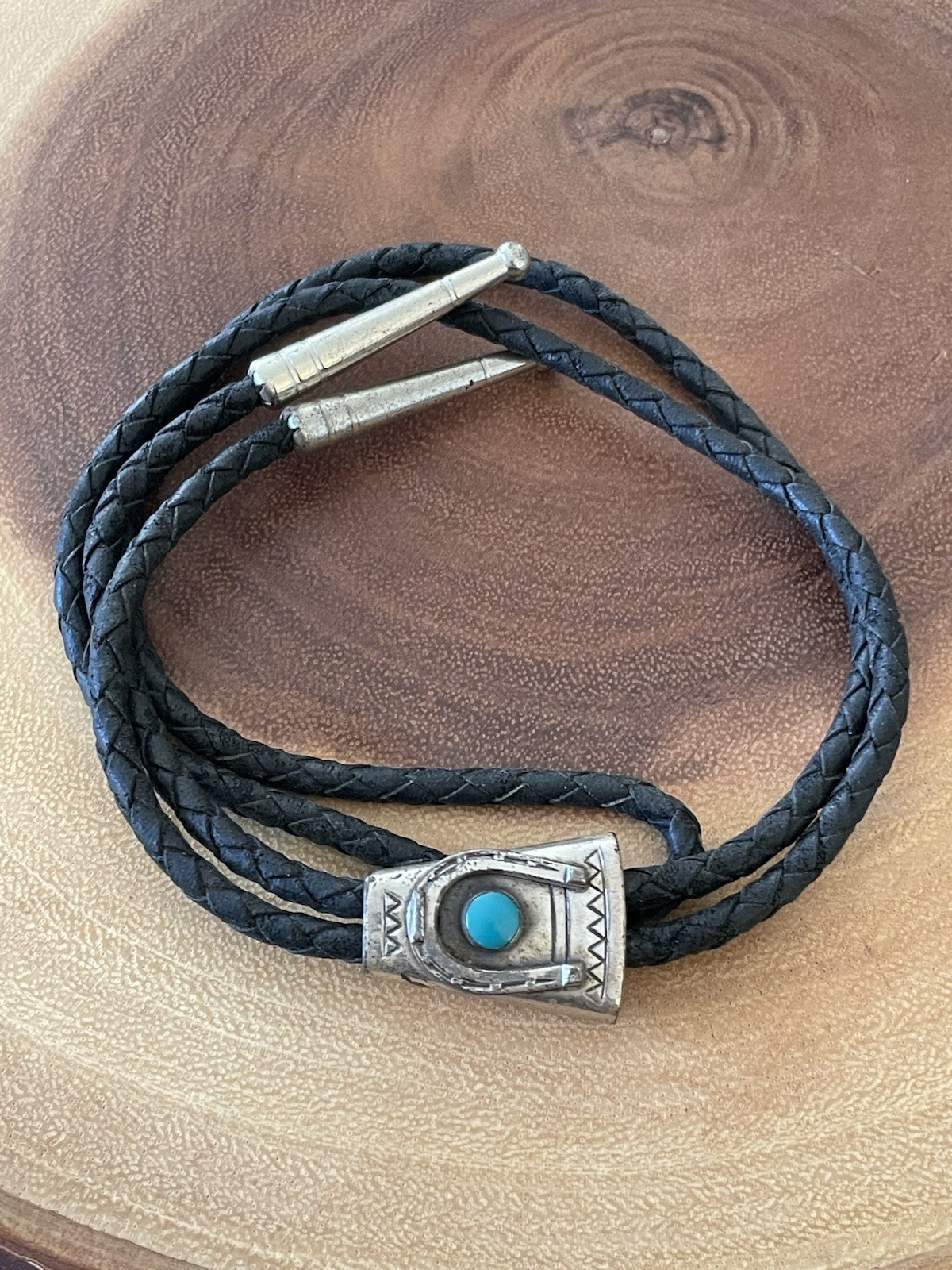 Navajo Native American Sterling Silver & Turquoise Horseshoe Bolo Tie 33”