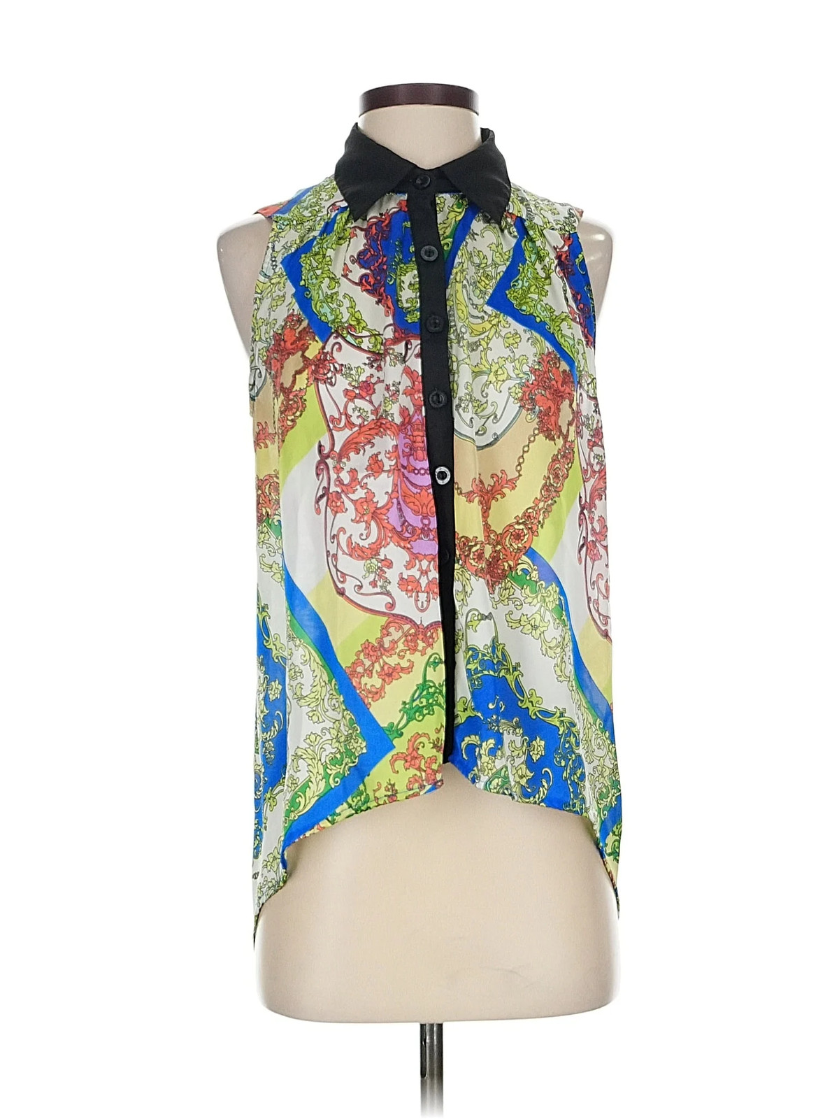 Ali & Kris Women Blue Sleeveless Button-Down Shirt S