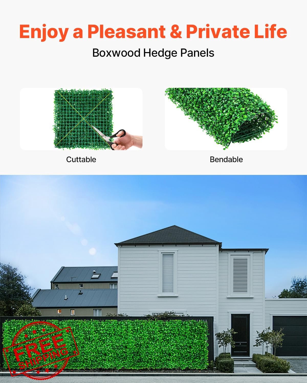 VEVOR 24pcs 10x10" Artificial Boxwood Hedge Wall Panels Privacy Decor