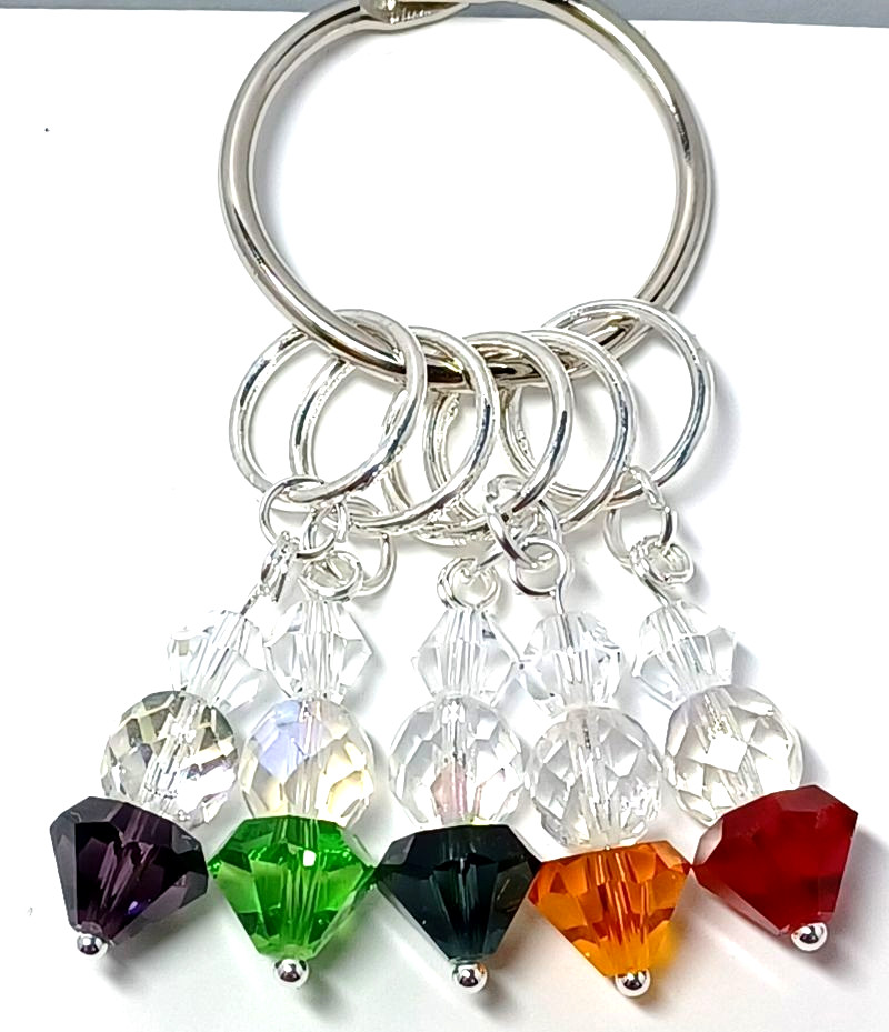 MikieLou Stitch Markers Premium Austrian CRYSTAL Faceted Rainbow Knitting 
