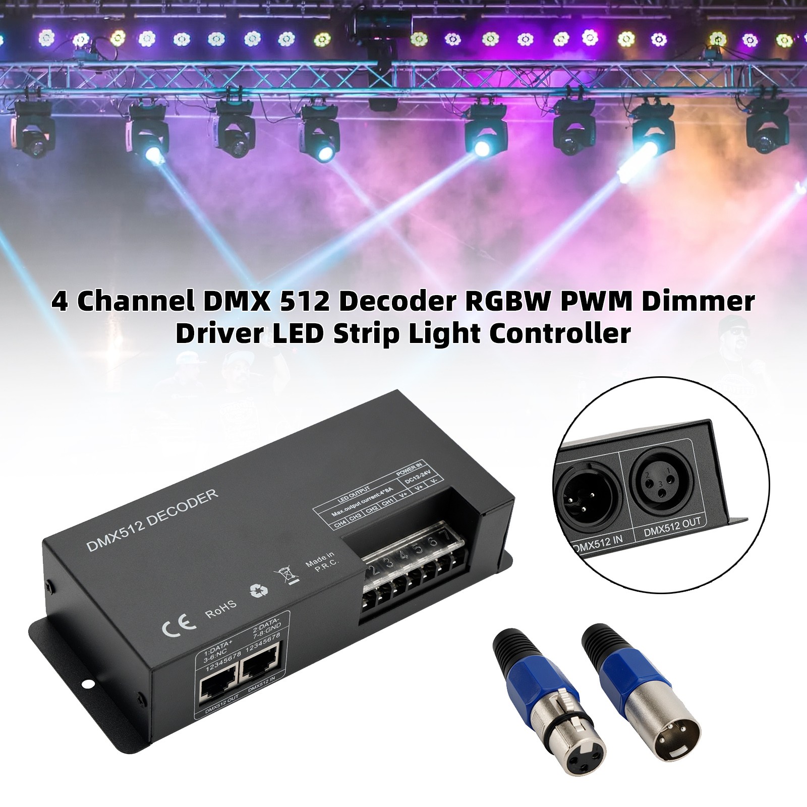 4 Channel DMX 512 Decoder RGBW PWM Dimmer Driver LED Strip Light Controller