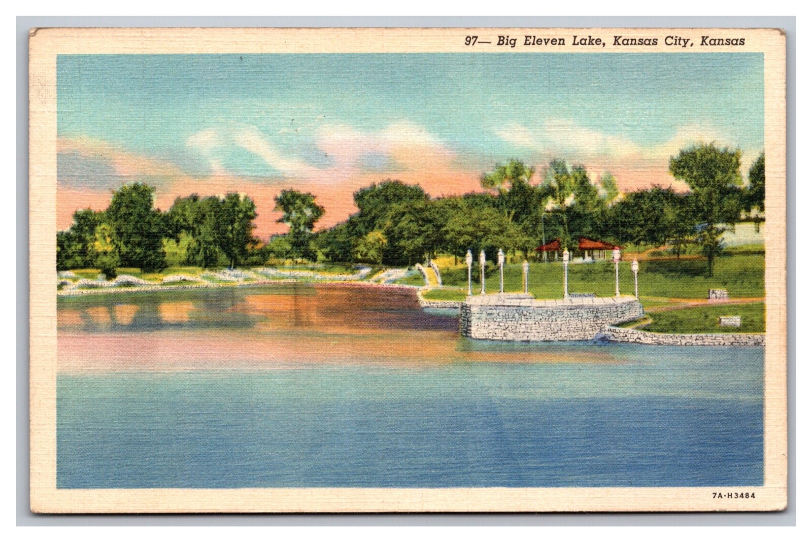 Kansas City KS Kansas Big Eleven Lake Unposted Linen Postcard