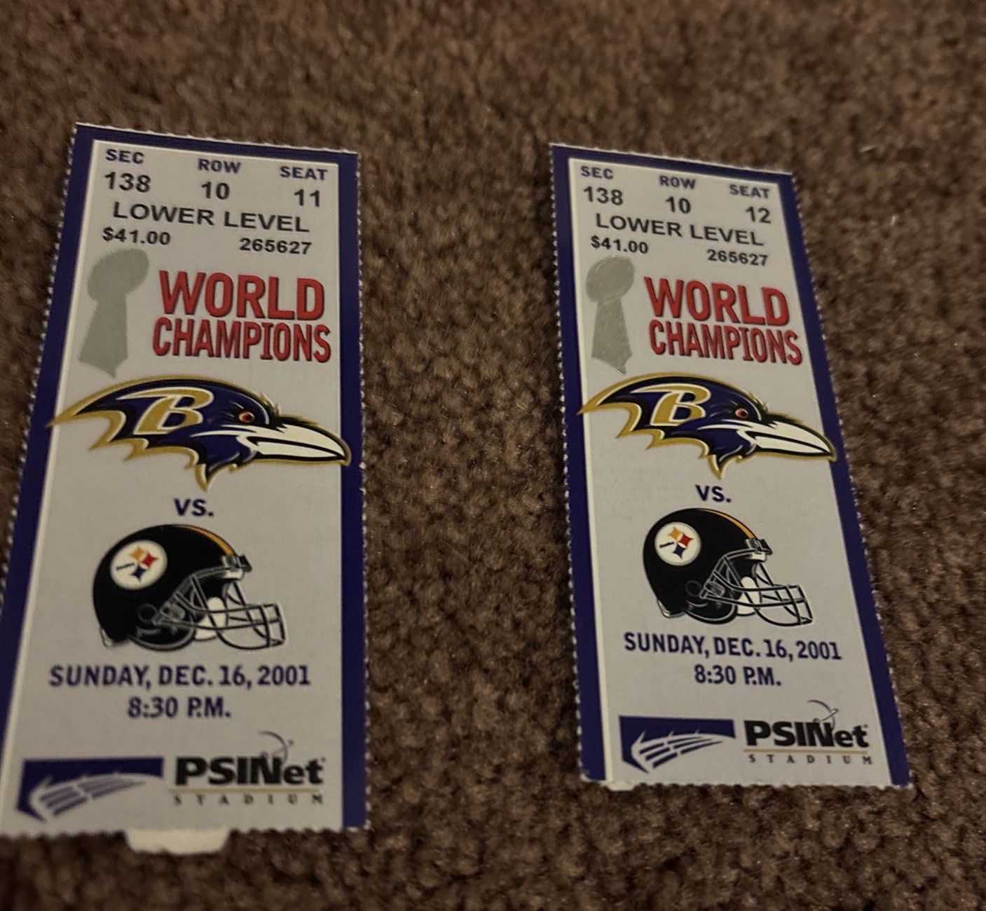 Baltimore Ravens Vs Pittsburgh Steelers 2001 Tickets 2  & Colts Ticket