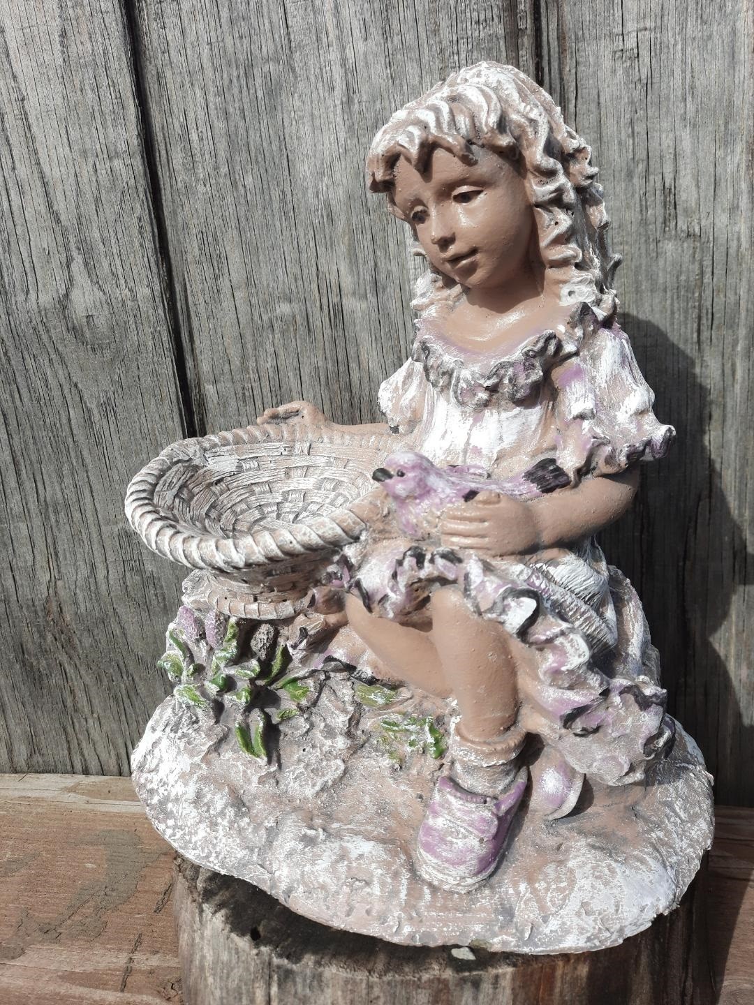 GIRL & BASKET MOLD Latex WITH FIBERGLASS Backing FOR Concrete PLASTER STATUE