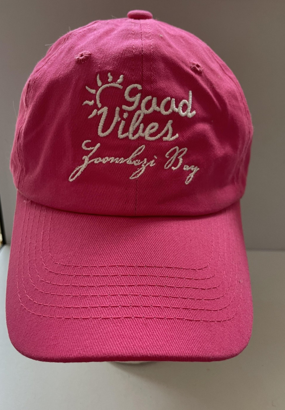 Good Vibes Zambezi Bay Hat Cap Strap Back Pink Embroidered Sun Slogan Mens
