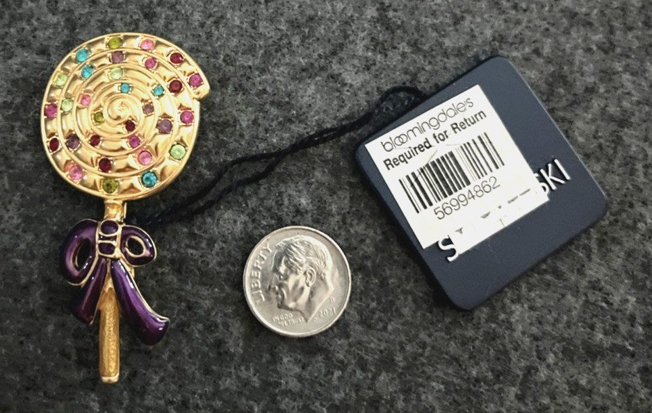 Mint SWAROVSKI Multi-color Pave Crystal Swan Signed Lollipop Pin Brooch NWT $65