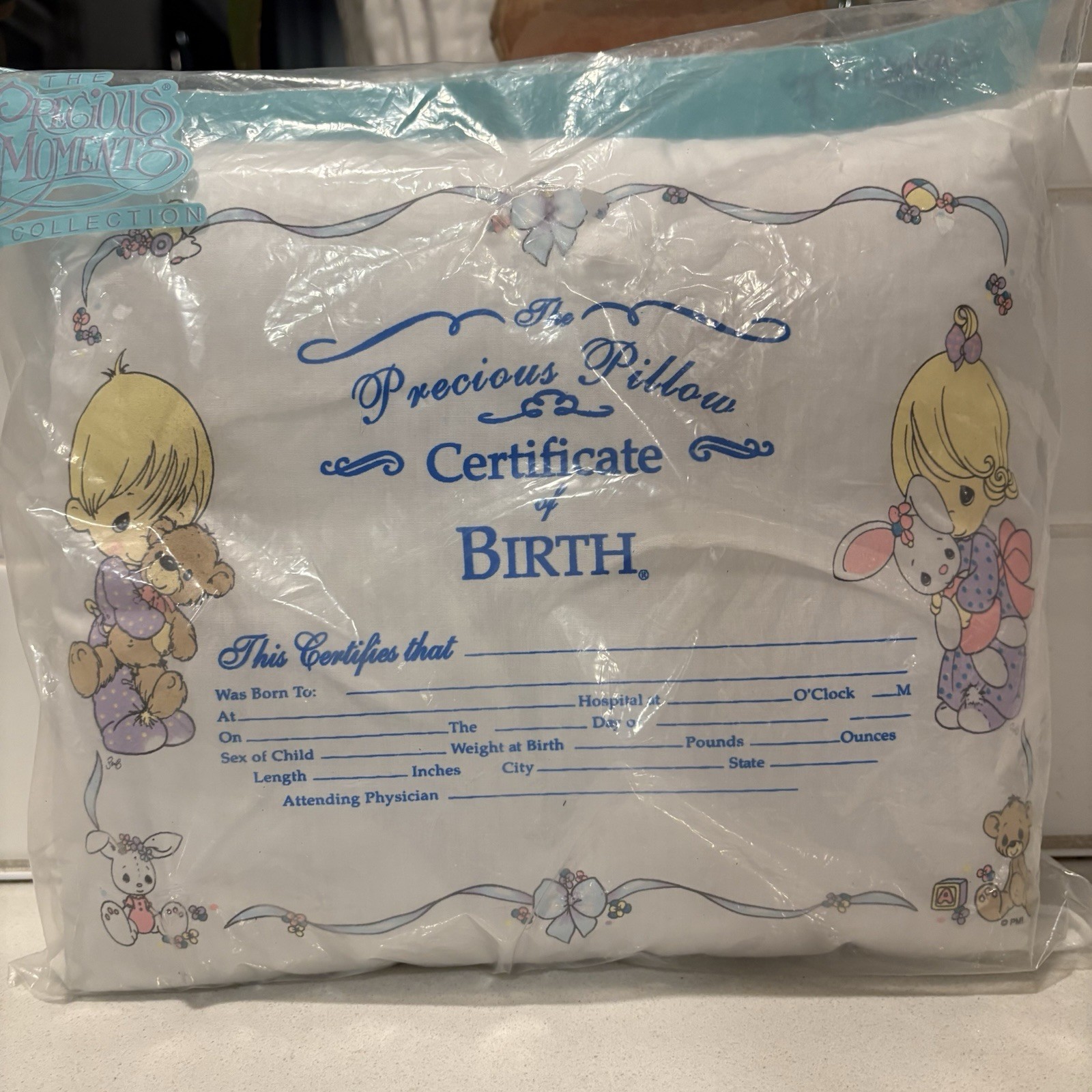 NEW Precious Moments Birth Certificate Pillow 11x13 Baby Keepsake Gift Vintage