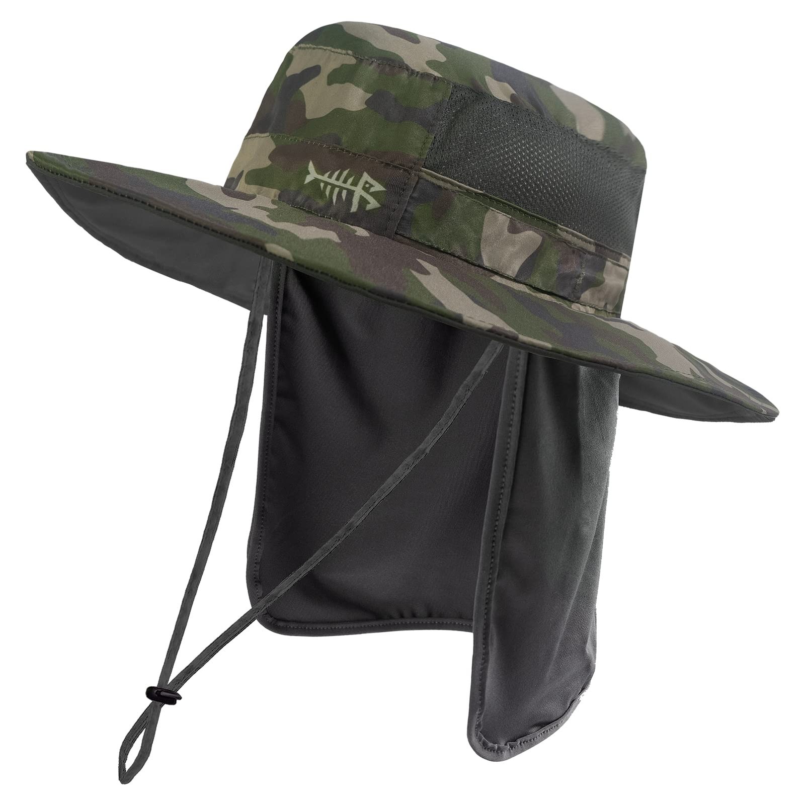 BASSDASH UPF 50+ Sun Fishing Hat Water Resistant Detachable Neck Flap Army Green