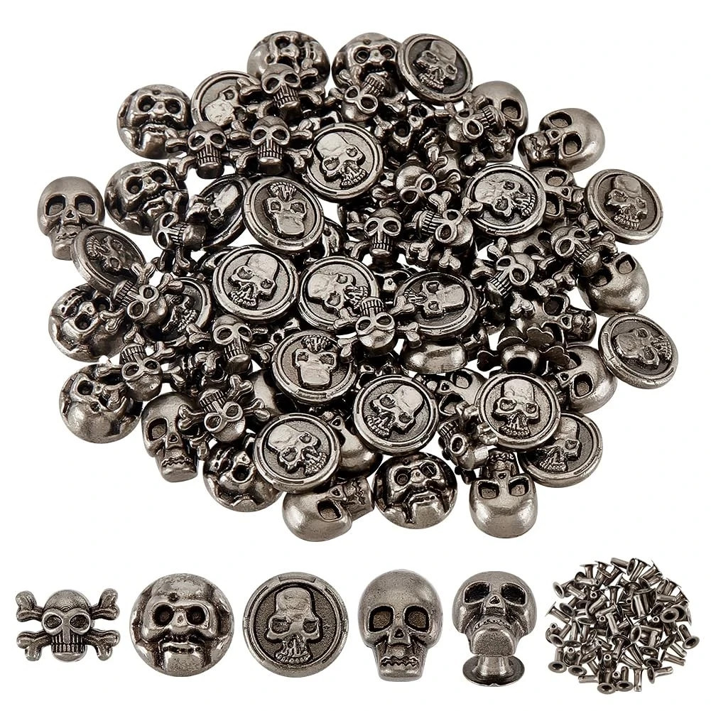 80pcs 4 Styles Skull Head Rivets Studs, 10mm Decorative Rivet Studs Buttons S...