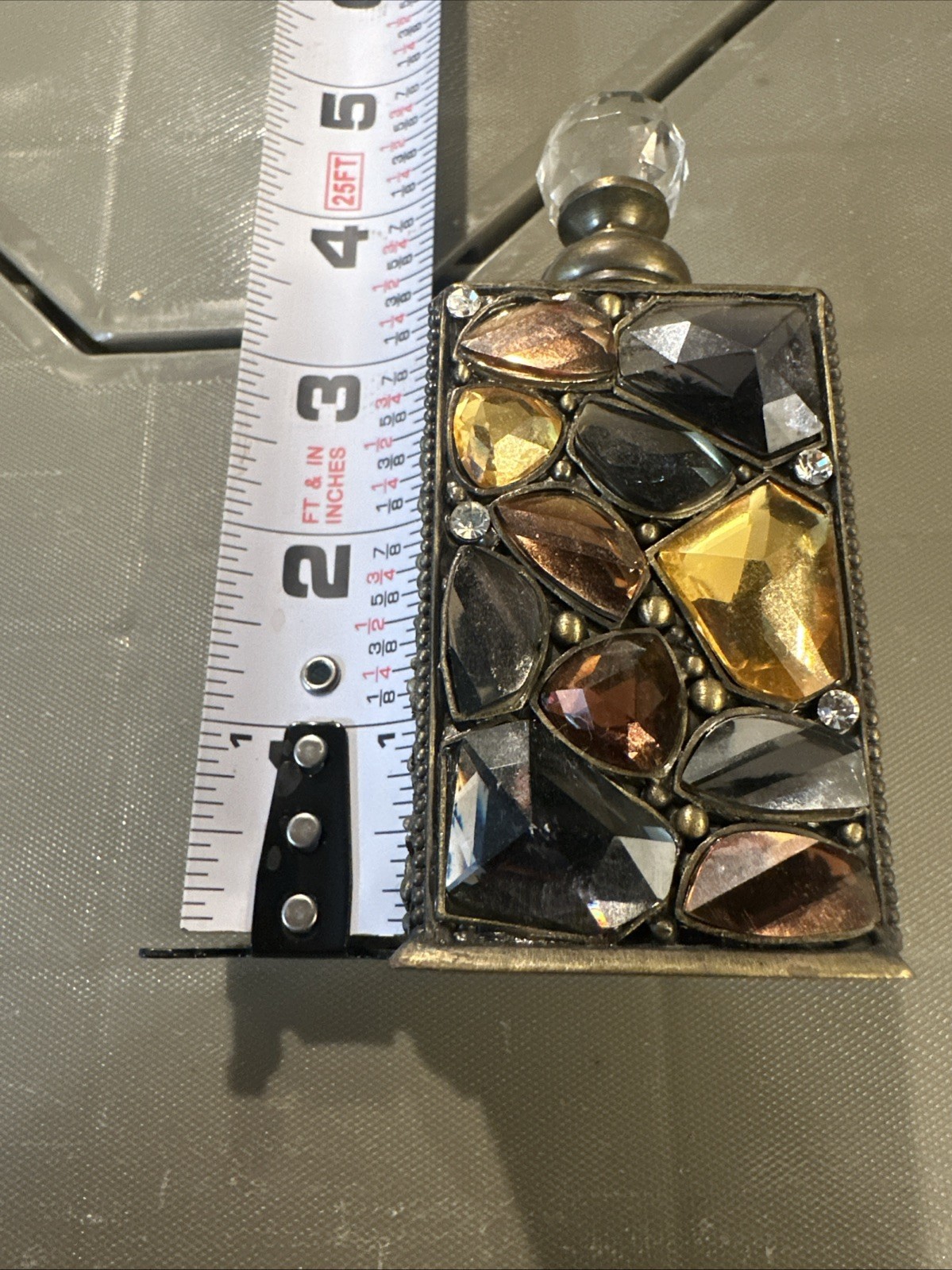 Welforth Bejeweled Fine Pewter Purple Amber Perfume Bottle EMPTY