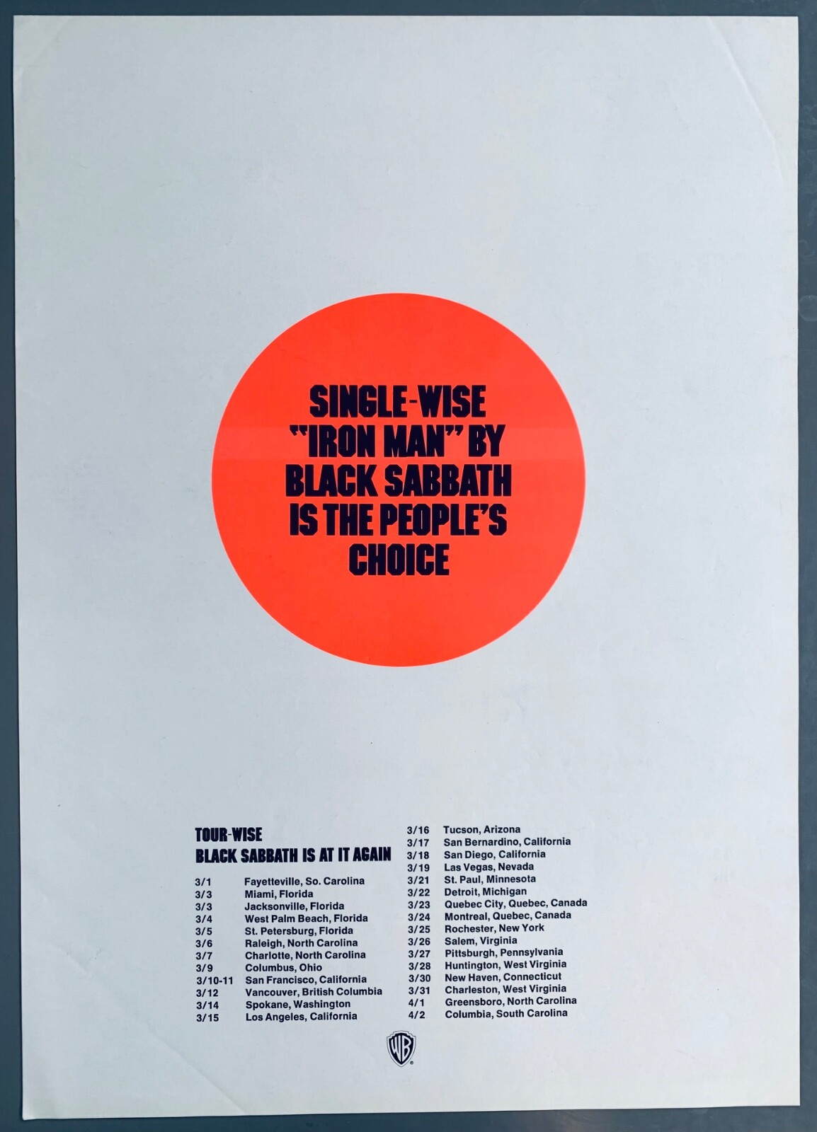 BLACK SABBATH 1972 POSTER ADVERT IRON MAN Ozzy Osbourne AMERICAN CONCERT TOUR