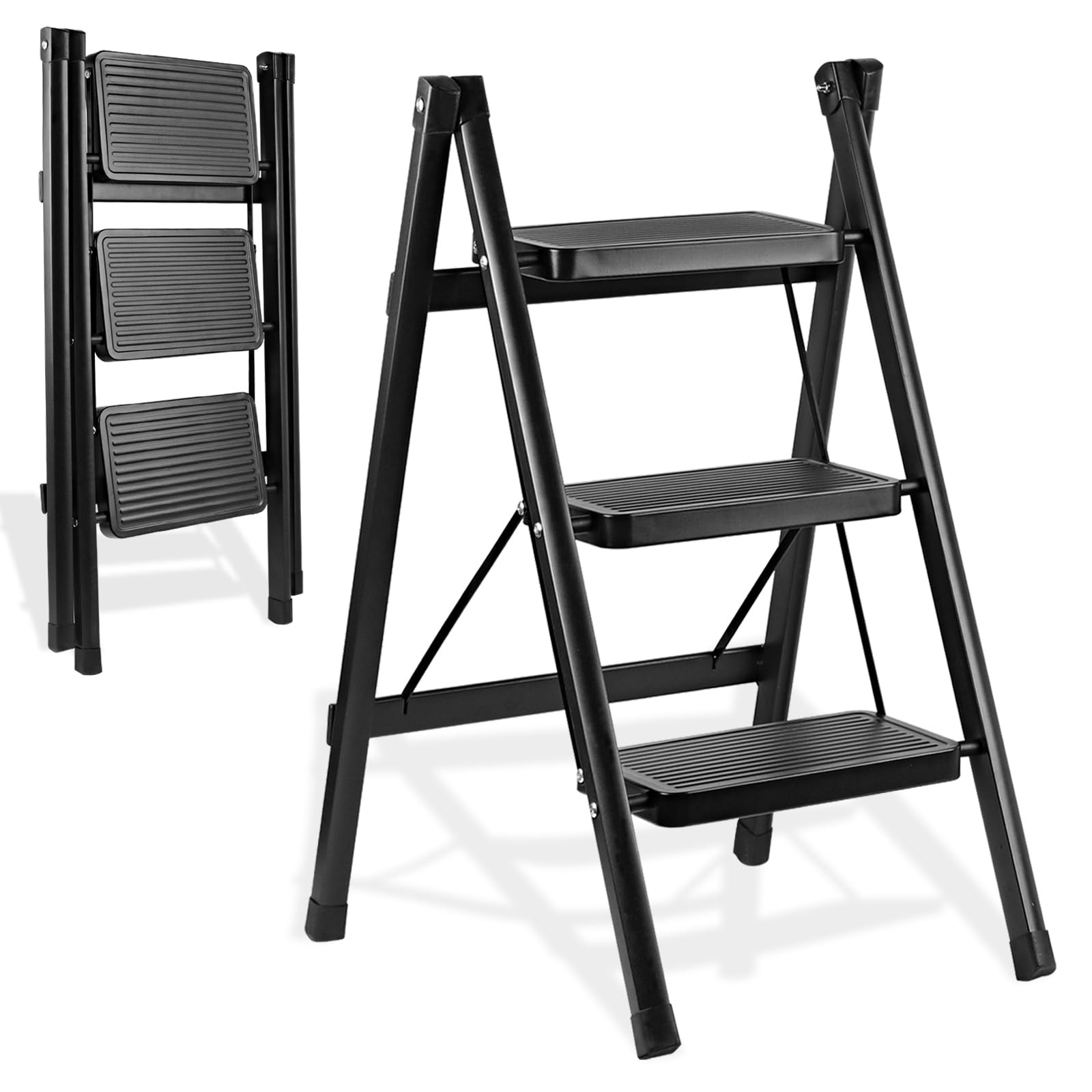 3-Step Ladder Folding Stool for Kitchen/Closet/Garage Sturdy & Lightweight