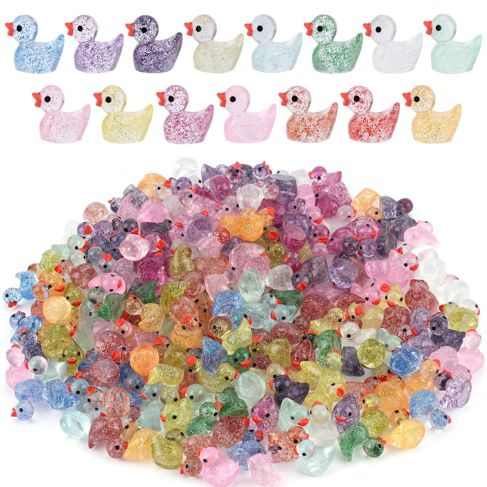 Rclxl 240pcs Mini Glitter Ducks - Colorful Tiny Small Little Resin Multicolor 
