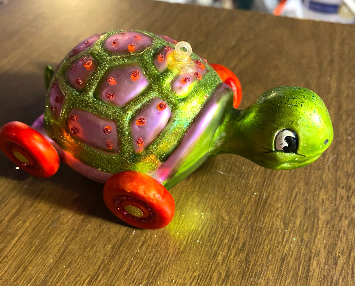 Blown Glass TURTLE Hand Painted Christmas Ornament 4 1/2"