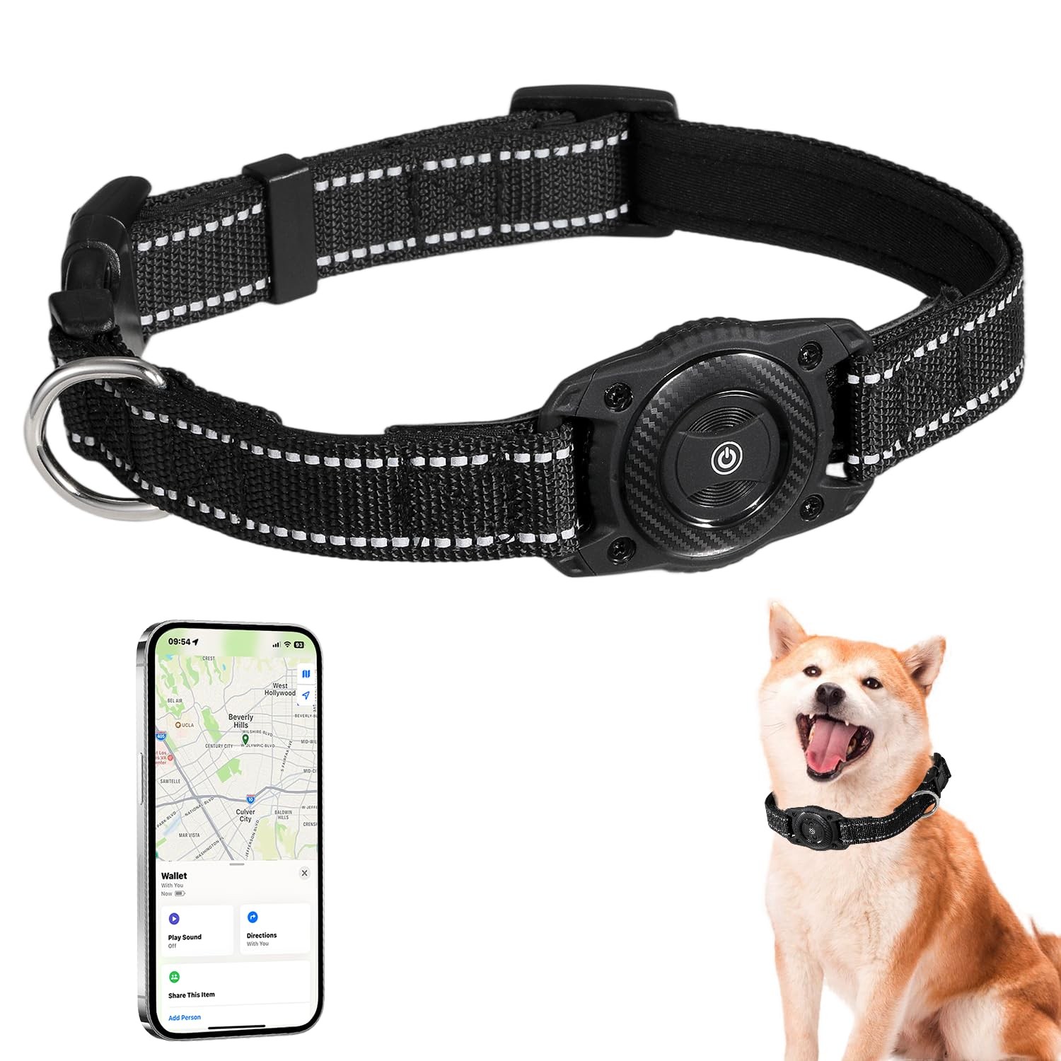 Waterproof Air tag Dog Collar - Reflective, Built-in Tracker with Bluetooth C...