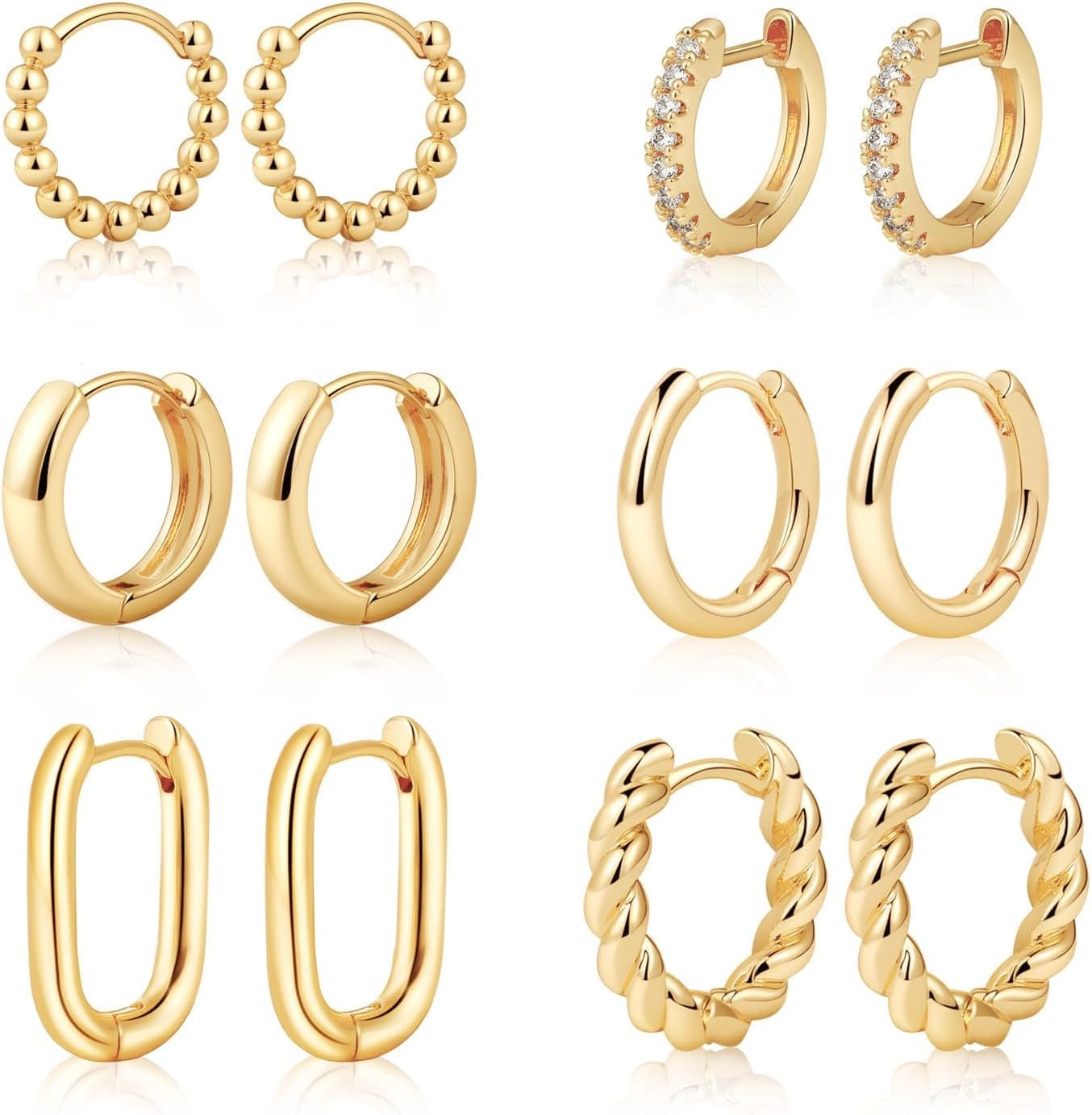 Gold/Sliver Chunky Hoop Earrings Set for Women, 14K Gold Plated Twisted Huggie H
