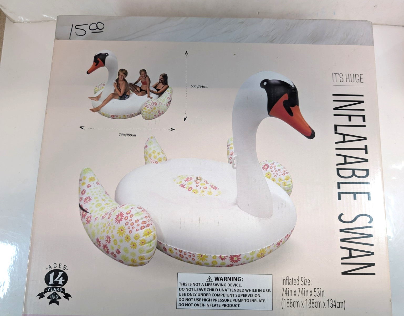 ✅ Giant Inflatable Mega 75” Ride On Swan Swimming Pool Water Float