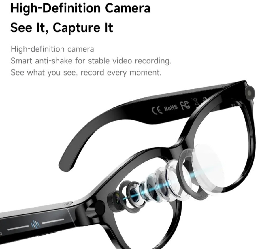 AI Smart Glasses High-Definition Camera Real-Time Translation USB Black