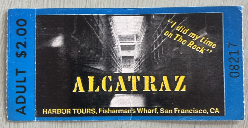 Vintage Alcatraz Entry Ticket  Adult $2 Harbor Tours, Fisherman's Wharf San Fran