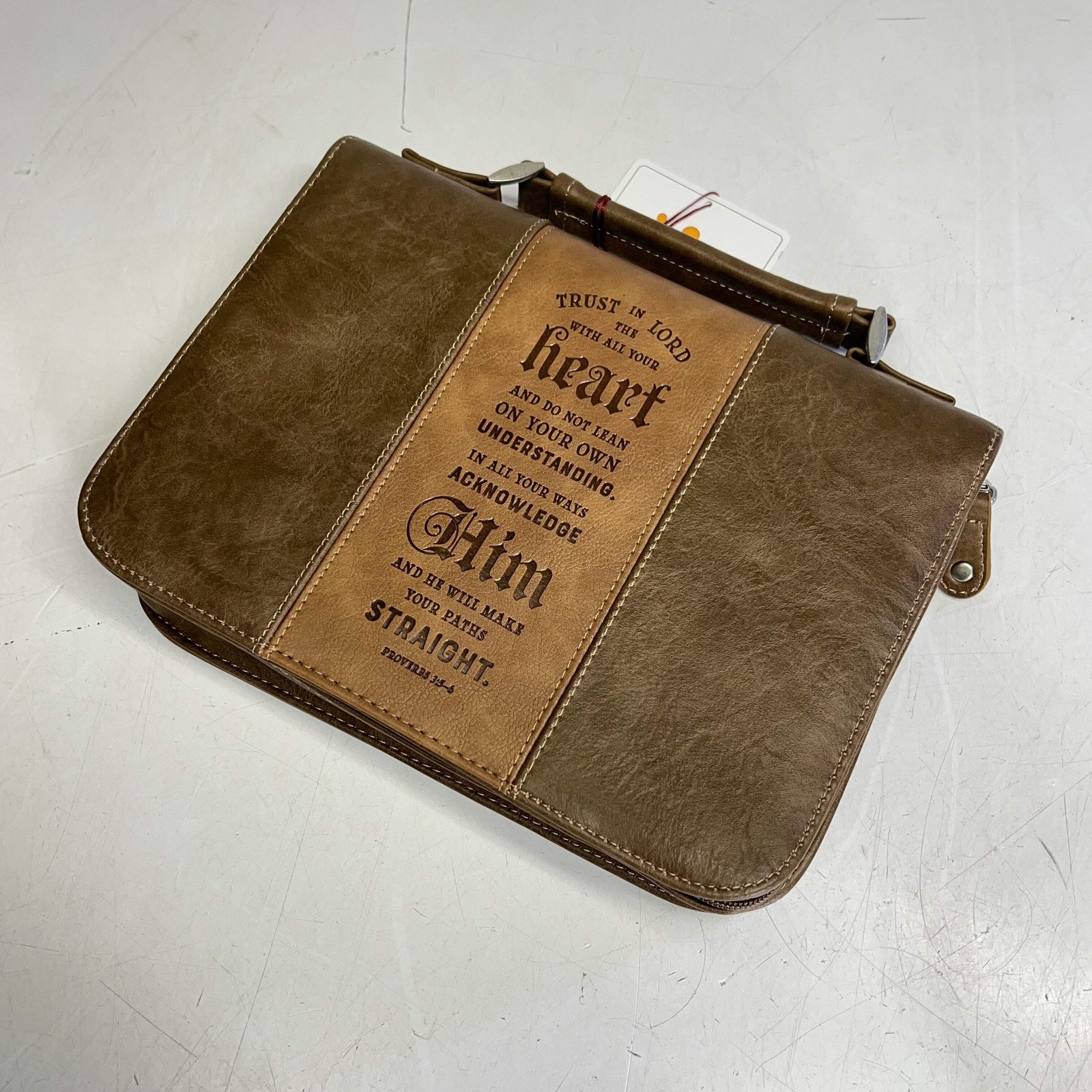 CHRISTIAN ART GIFTS Proverbs 3:5 Faux Leather Bible Cover 7"x10" Brown BBL682