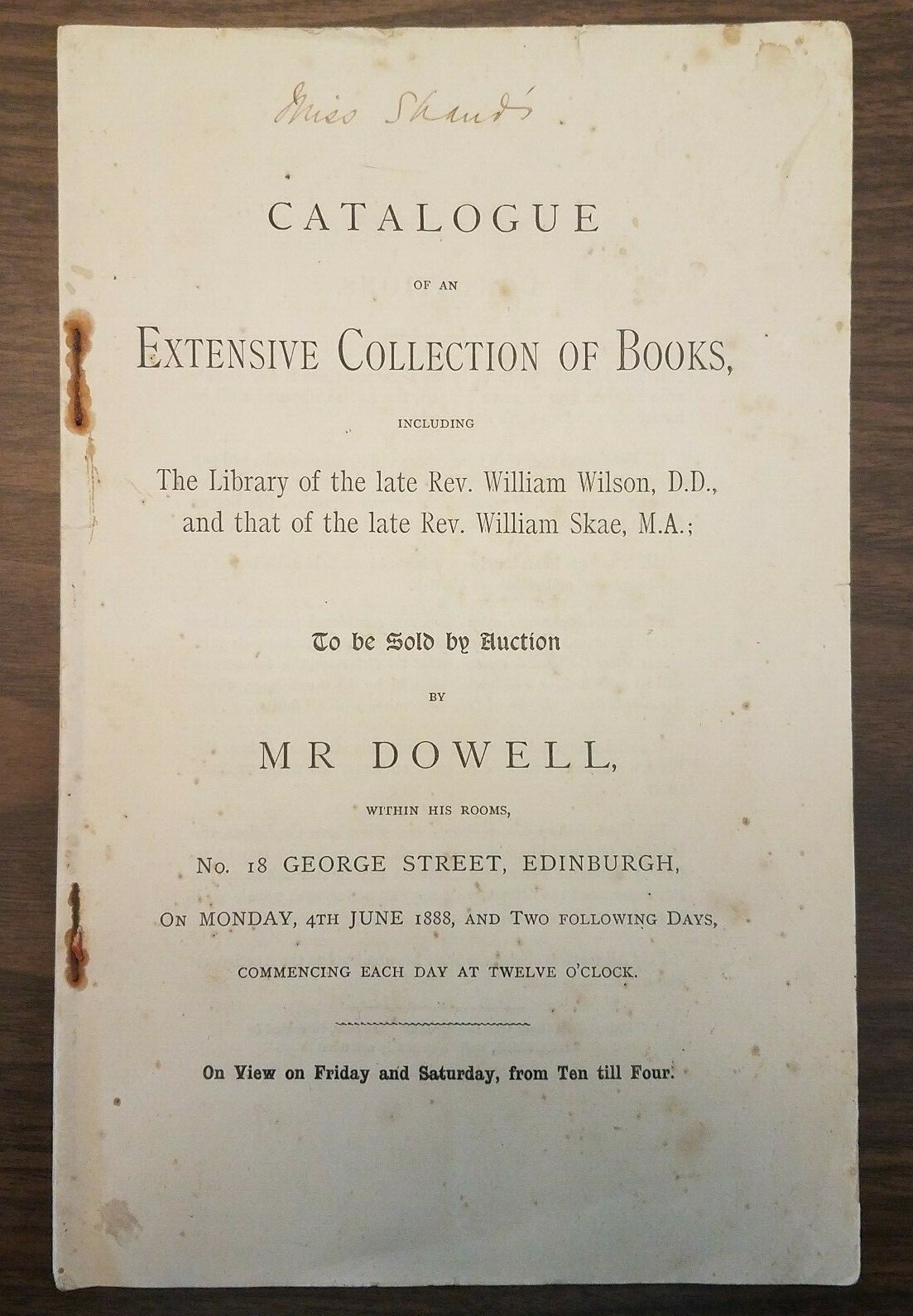 Unique 1888 Antique Dowells Ltd. Auction Catalog Library of the Late Rev. Wilson