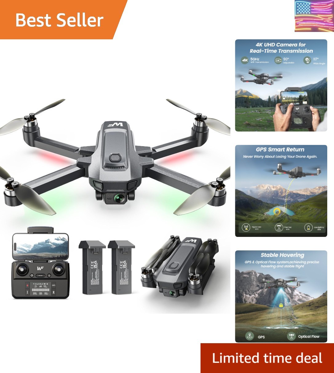 Drones with Camera for Adults 4k, WF30 GPS Follow Me Drone for Beginners Kids...