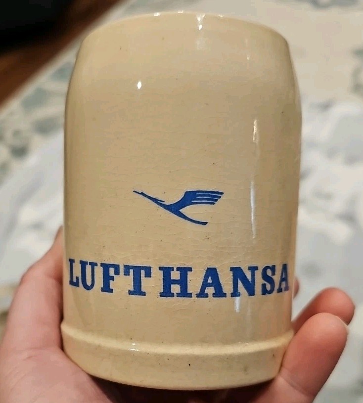 Vintage Lufthansa Airlines Airways Stoneware Beer Mug Stein 3/10th Liter Germany