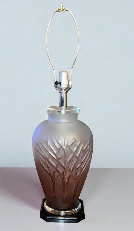 Vintage Mid Century Modern Frosted Purple Glass & Lucite Table Lamp