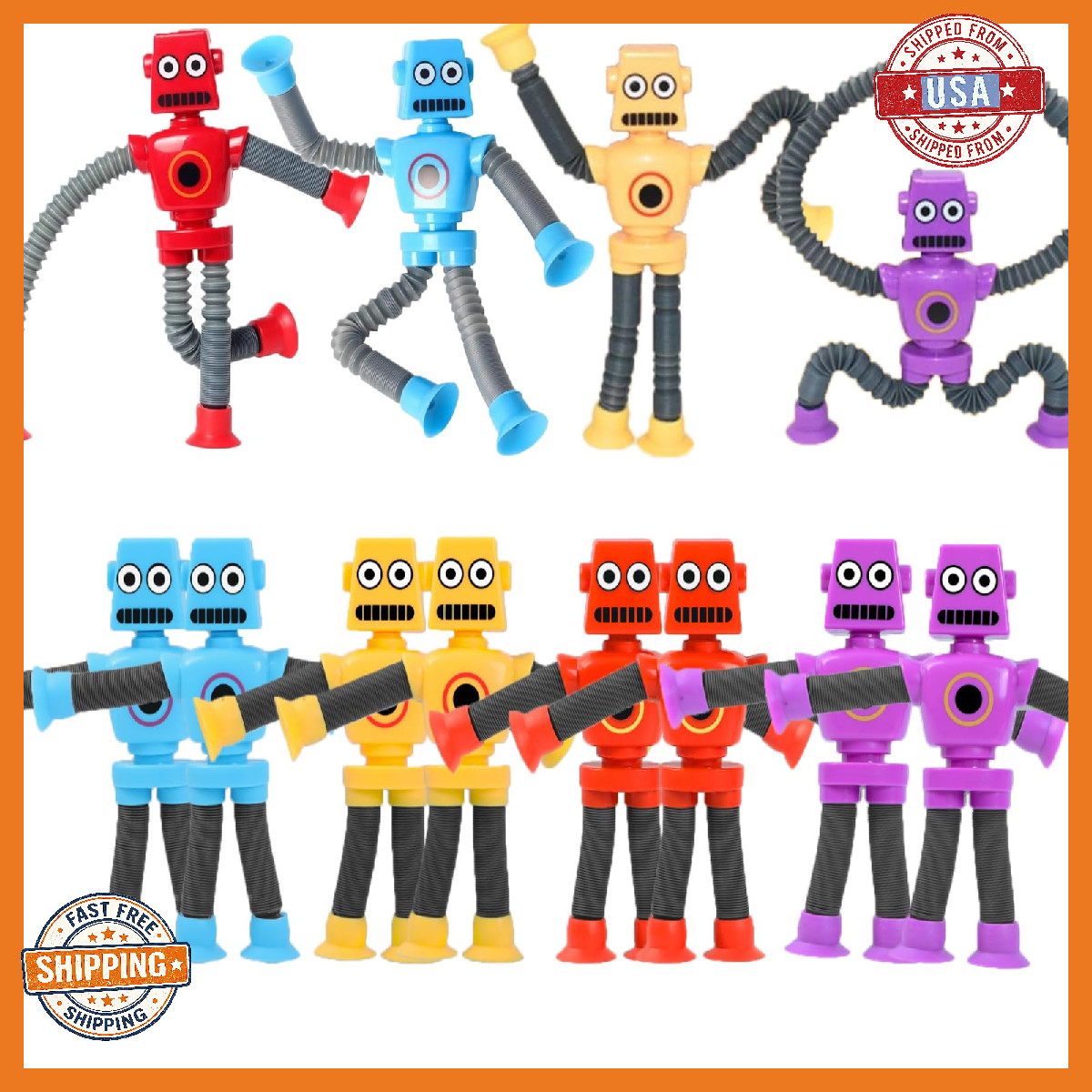 24PCS Telescopic Suction Cup Robot Toy Pop Tubes for Kids Toddler Travel