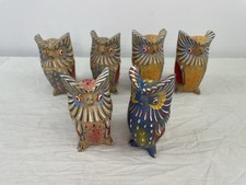 Rare Artistic 6 Vintage Colorfull Hand Carved Wooden Owel Nappkin Rings