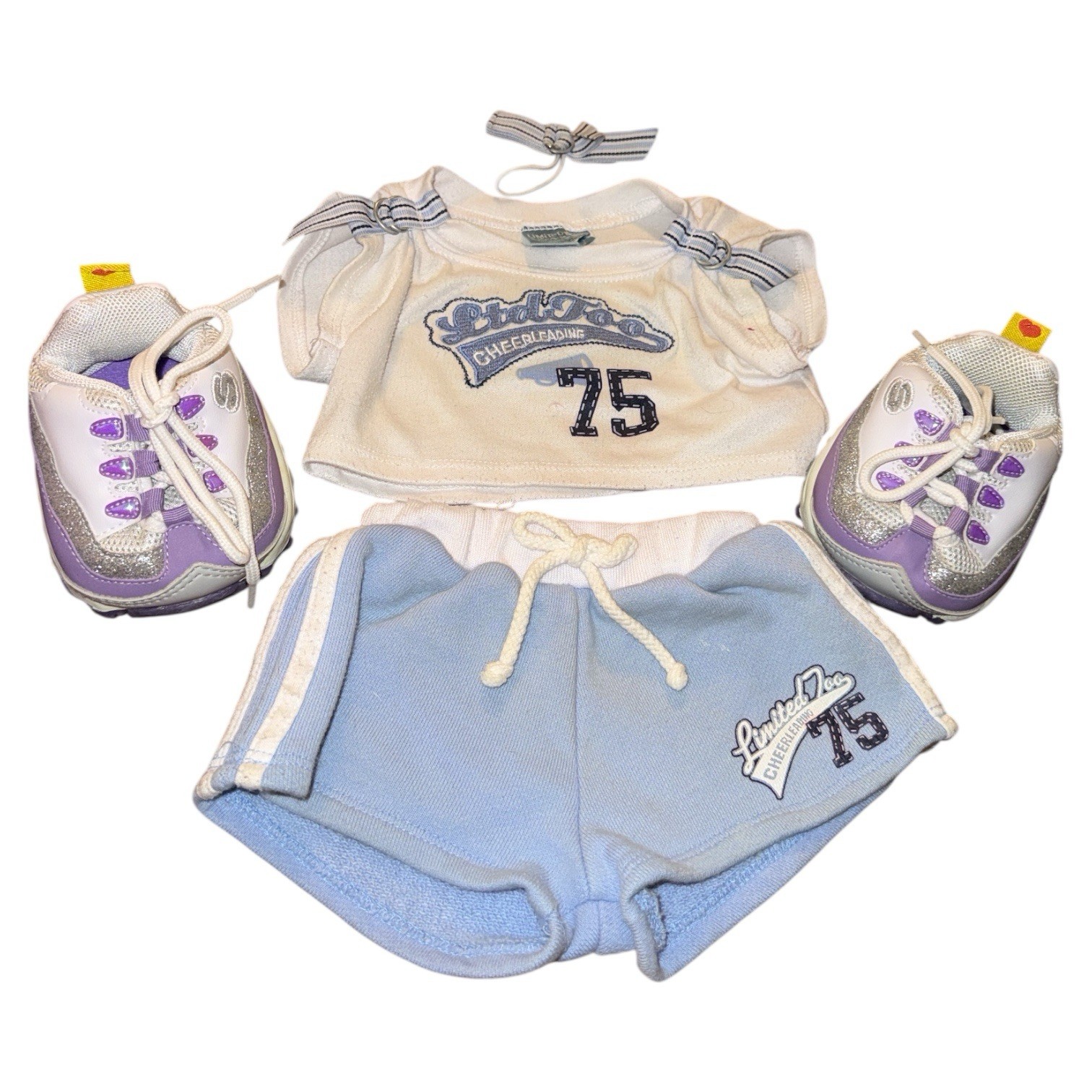 Build a Bear Blue Limited Too Cheerleading Shirt Shorts Shoes Hair Bow Retired