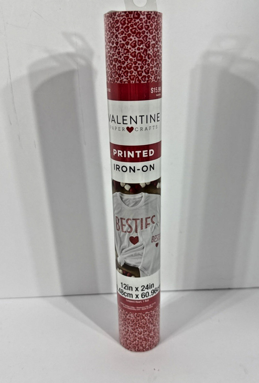 Paper Craft Valentine Printed Iron On Vinyl Cricut Leopard Heart 12” X 24” NEW