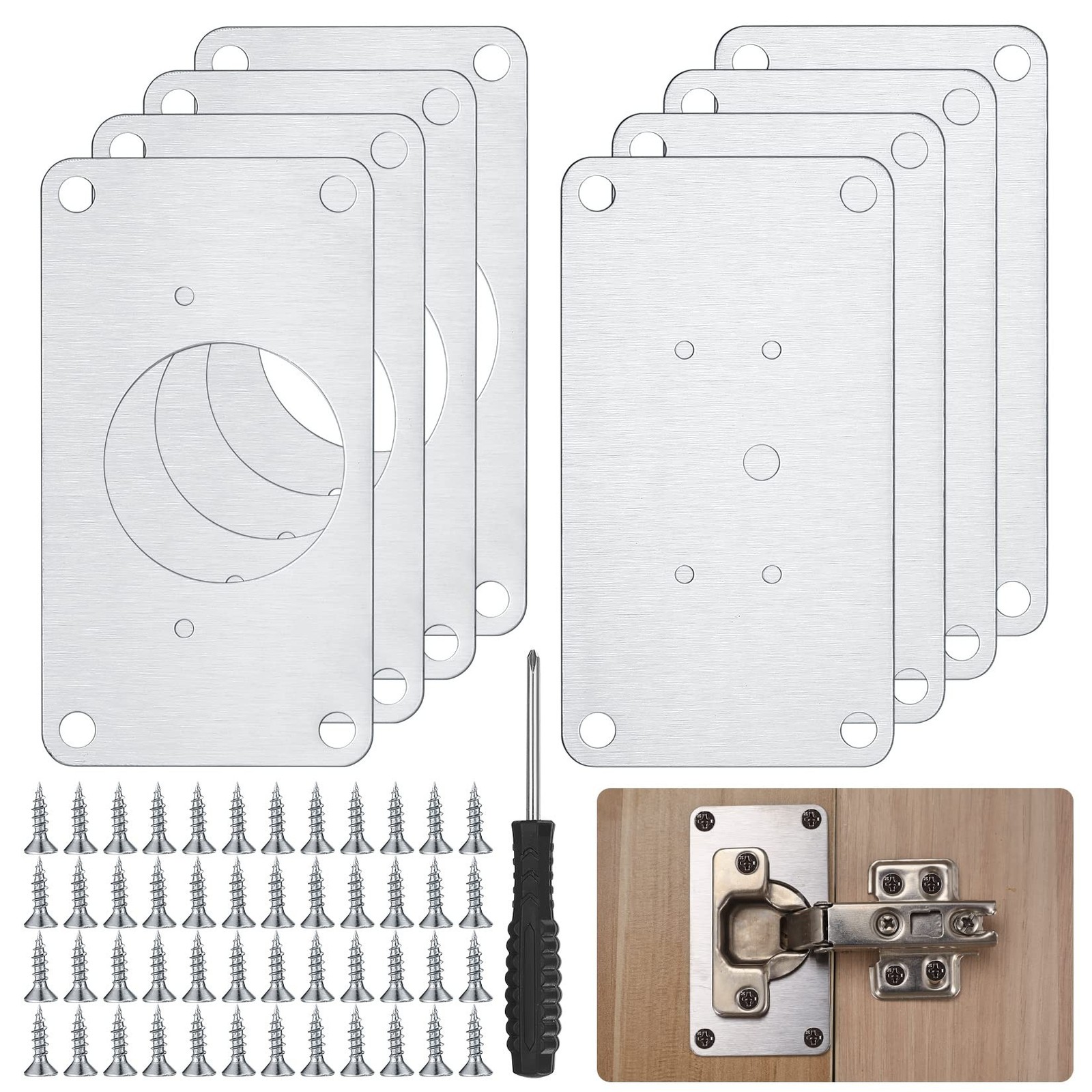 8 Pcs Cabinet Hinges Repair Plates, Cabinet Doors Hinge Repair Kit Stainless ...