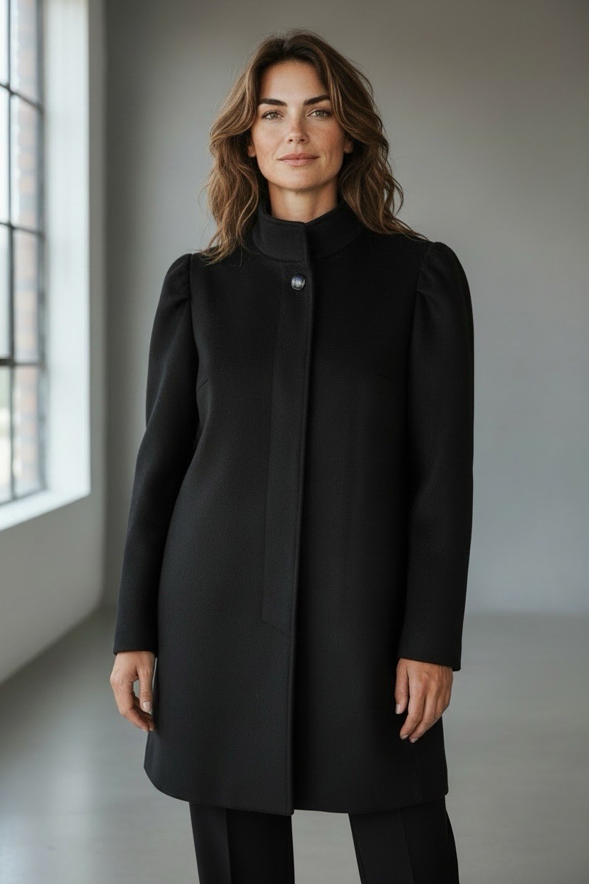 Vintage 80s 90s BERT NEWMAN Black Wool Jacket Coat Sz 8P Minimalist Classic