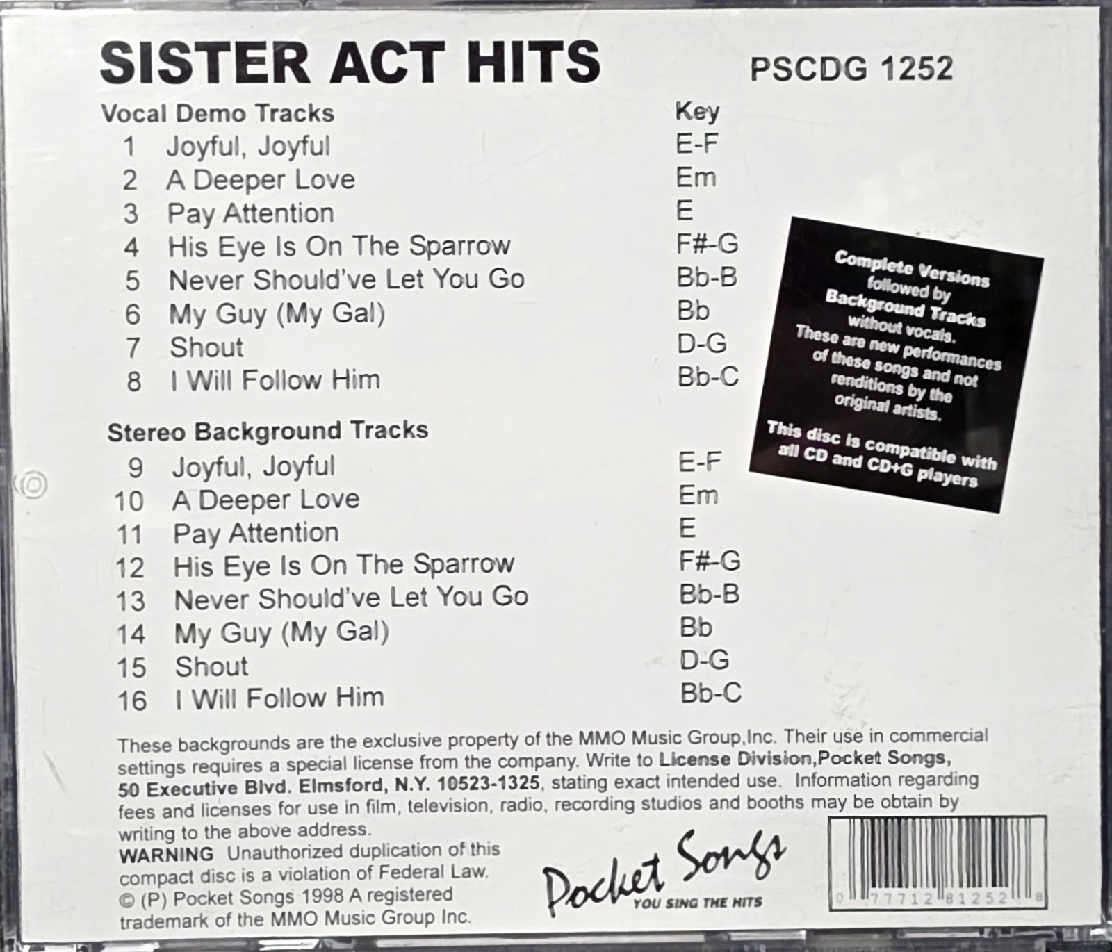 1252 SISTER ACT    POCKET SONGS JUST TRACKS  CDGS LOT  LONG DRIVE