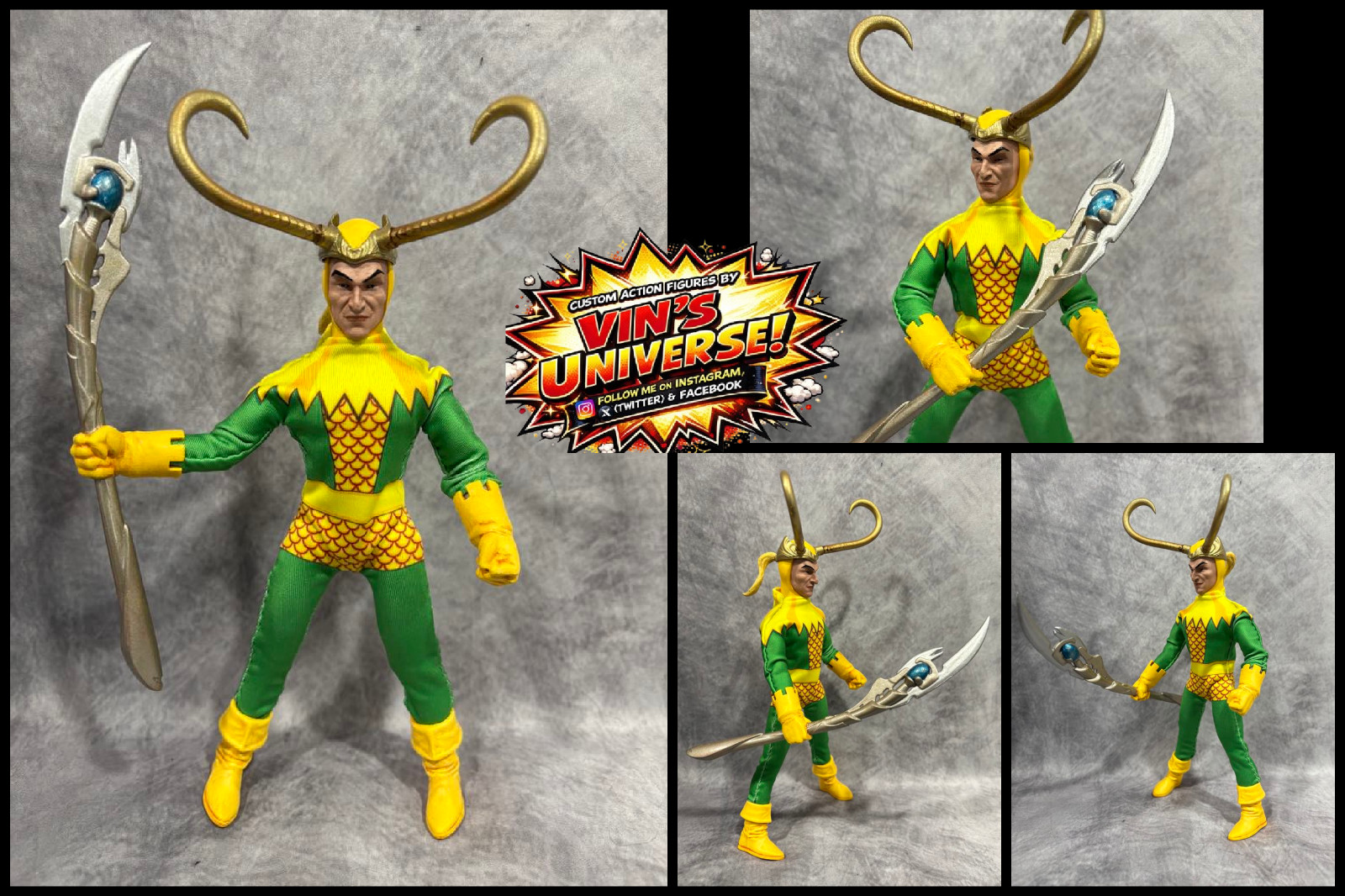 Custom 8" Mego Thor Brother Loki god of Mischief Asgard  Avengers Action Figure