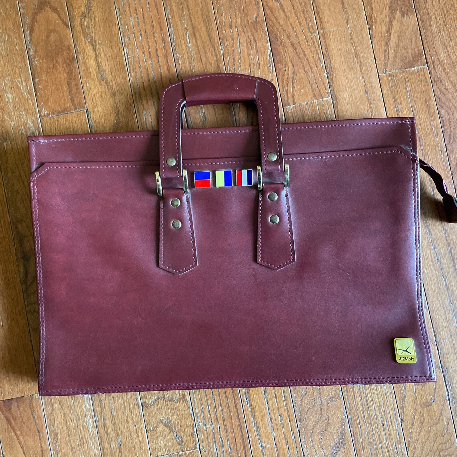 Vintage Airway Attache Case Burgundy Vinyl Zippered Double Pocket and 2 Outside