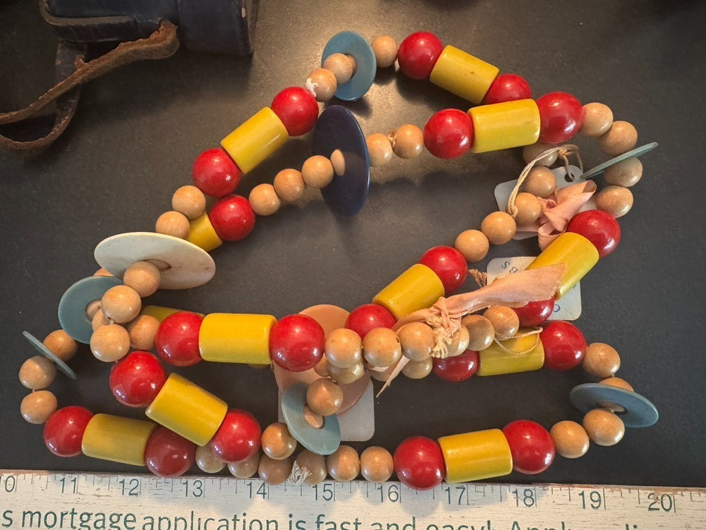 VTG.RARE c1930 BAKELITE & WOOD Baby PACIFIER OR TOY-3 for Crib-Bakelite&Wood TAG