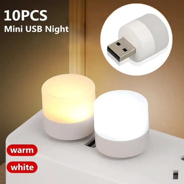 10X Mini USB LED Night Lights Warm White for Reading & Travel Use - NEW