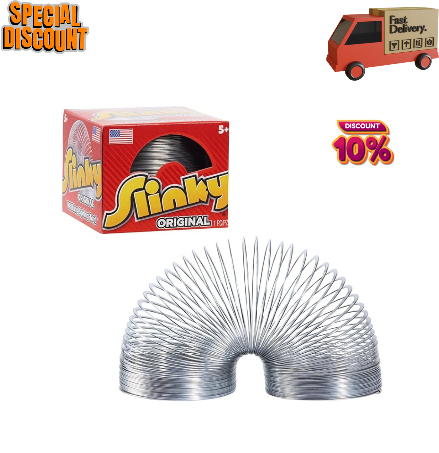 Original Metal Slinky 2.75" Walking Spring Toy – Fidget Fun & Classic Toy