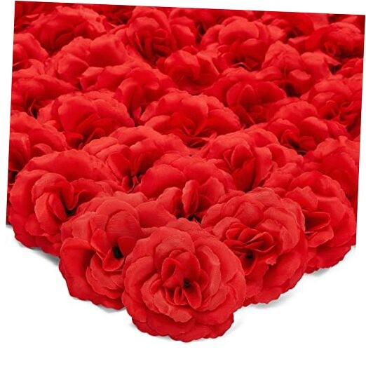  Flowers for Centerpieces - 50 Count, 3-Inch Stemless Silk Flower Heads - Red
