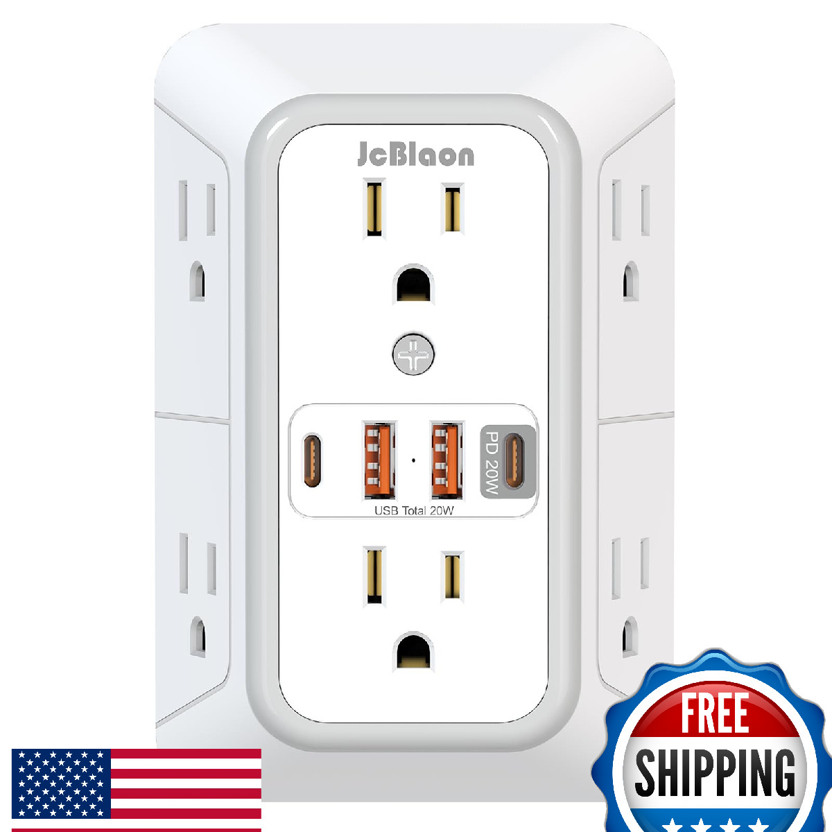 JcBlaon Multi Plug Outlet Surge Protector, 6 AC Outlets Power Strip w/ 4 USB